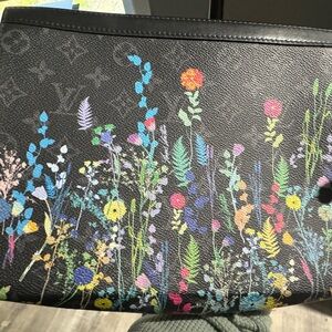Louis Vuitton Black Clutch with Vibrant Floral Design